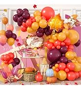 Fall Balloon Arch Kit,Burnt Orange Burgundy Yellow Maple Leaves Pine Cone Balloons for First Fall...