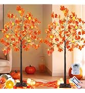 TURNMEON Fall Decor 2 Pack 4 Ft Prelit Lighted Fall Maple Tree with Remote Control Timer 3D Paten...