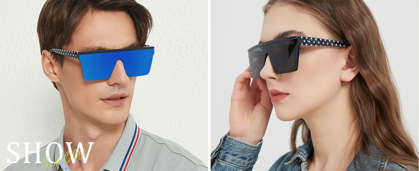 LYZOIT Square Oversized Sunglasses for Women Men Big Flat Top Fashion Shield Large UV Rimless Shades