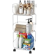 Delamu 3 Tier Rolling Cart for Kitchen, Bathroom, Office, Acrylic Utility Storage Carts with 2 Lo...