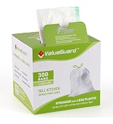 ValueGuard Large Trash Bags 13 Gallon Tall Drawstring 100% Post-Consumer Recycled Garbage Bag Was...
