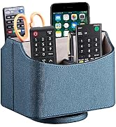 PUSU Remote Control Holder PU Leather 360 Degrees Rotatable Desktop Supply Organizer Storage Box ...