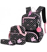 Armbq 3Pcs Kids Backpack Bowknot Printed Daypack Girls 3 in 1 School Bag with Shoulder Bag and Pe...