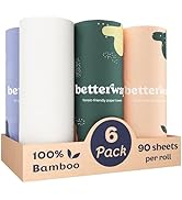Betterway Bamboo Paper Towels - 6 Rolls, 2 Ply - Plastic Free, Disposable Kitchen Paper Towels - ...