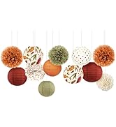 NICROLANDEE Fall Wedding Decorations, 12 PCS Orange Maple Leaf Paper Lanterns Tissue Pom Poms for...