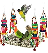 Bird Toys Parakeet Toys Conure Toys Bird Foraging Wall Toy,Seagrass Woven Hammock Swing Mat for C...
