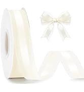 KINGLAKE Ivory Satin Ribbon - 1 Inch x 50 Yards Cream Organza Ribbon for Gift Wrapping Beige Chif...