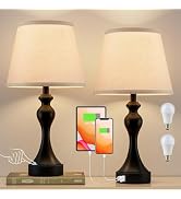 Touch Lamps for Nightstand,Bedside Lamps Set of 2 with USB A+C Ports,3 Way Dimmable Table Lamps f...