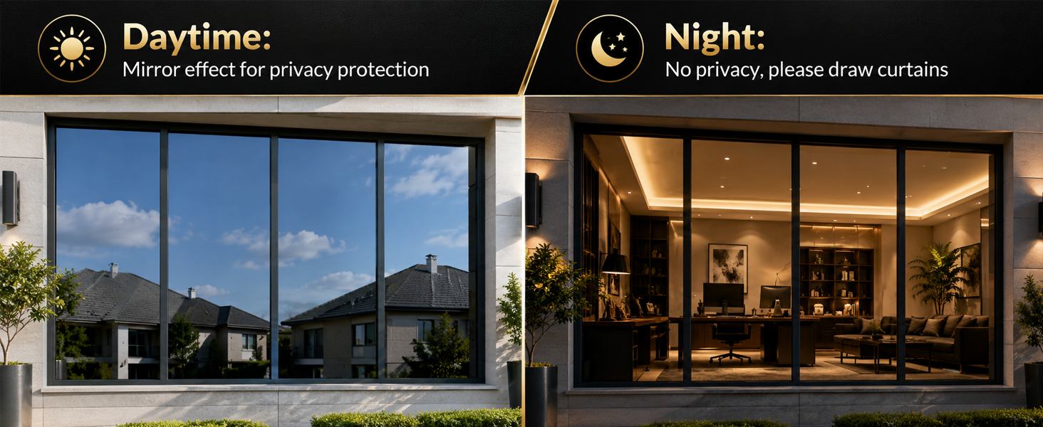 One way window film daytime privacy tinting blocks neighbors looking inside house windows.