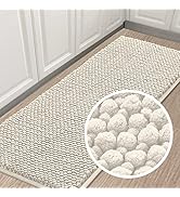 Turquoize Non-Slip Kitchen/Bath Rug Runner Chenille Shaggy Bathroom Rug Mat Ivory Bath Mat, Ultra...