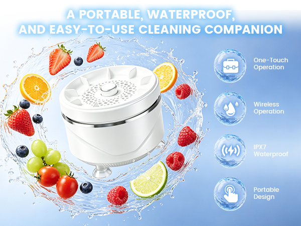 ipx7 waterproof wireless portable fruit vegetable cleaner with one touch control