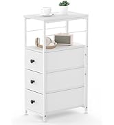 YBING Narrow Dresser for Bedroom, Slim White Dresser with 3 Fabric Drawers, Chest of Drawers with...