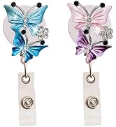 2 Pcs Bling Butterfly Retractable ID Badge Holder Nurse Badge Reels with Clip, 24 inch Retractabl...
