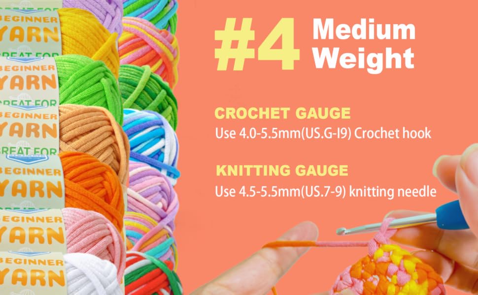 Beginner Yarn crochet knitting kit set easy worsted medium #4 rainbow blue orange white multi-color