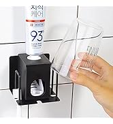 HANZE Toothbrush Holder with Toothpaste Dispenser, 304 Stainless Steel Adhesive Wall Mounted Toot...