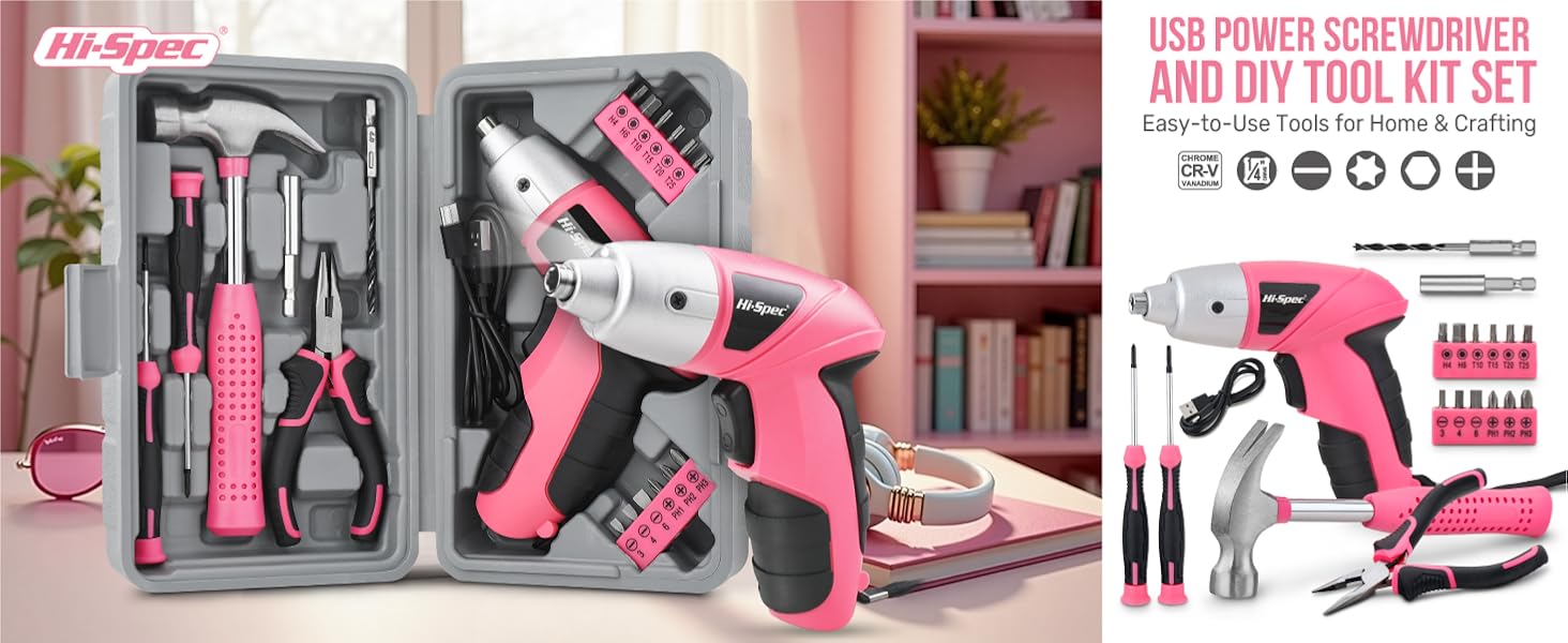 pink power screwdriver, hand tools