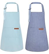 XLSXEXCL 2 Pack Stripes Kids Apron, Kids Cooking Aprons with 2 Pockets, Cute Aprons for Cooking f...