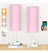 ZJOJO Table Lamp for Bedroom 2 Pack,18in Bedside Lamps with 3 Way Dimmable Rocker Switch & AC Out...