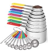 Wildone Measuring Cups & Spoons Set of 18 - Includes 8 Stainless Steel Nesting Measuring Cups, 9 ...