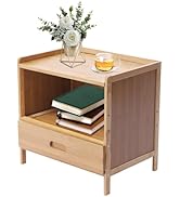 Bamboo Nightstand Modern Bedside Table Rattan Side End Table with Storage Cabinet/Drawer and Soli...