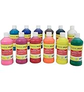 School Smart Washable Tempera Paints for School and Arts and Crafts Use, 16 Ounces Each, Assorted...