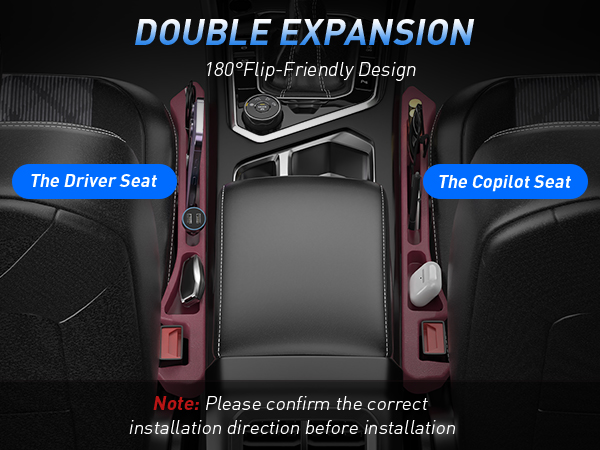 Our car seat gap filler boasts a unique 180° flip design, merging versatility with timeless elegance
