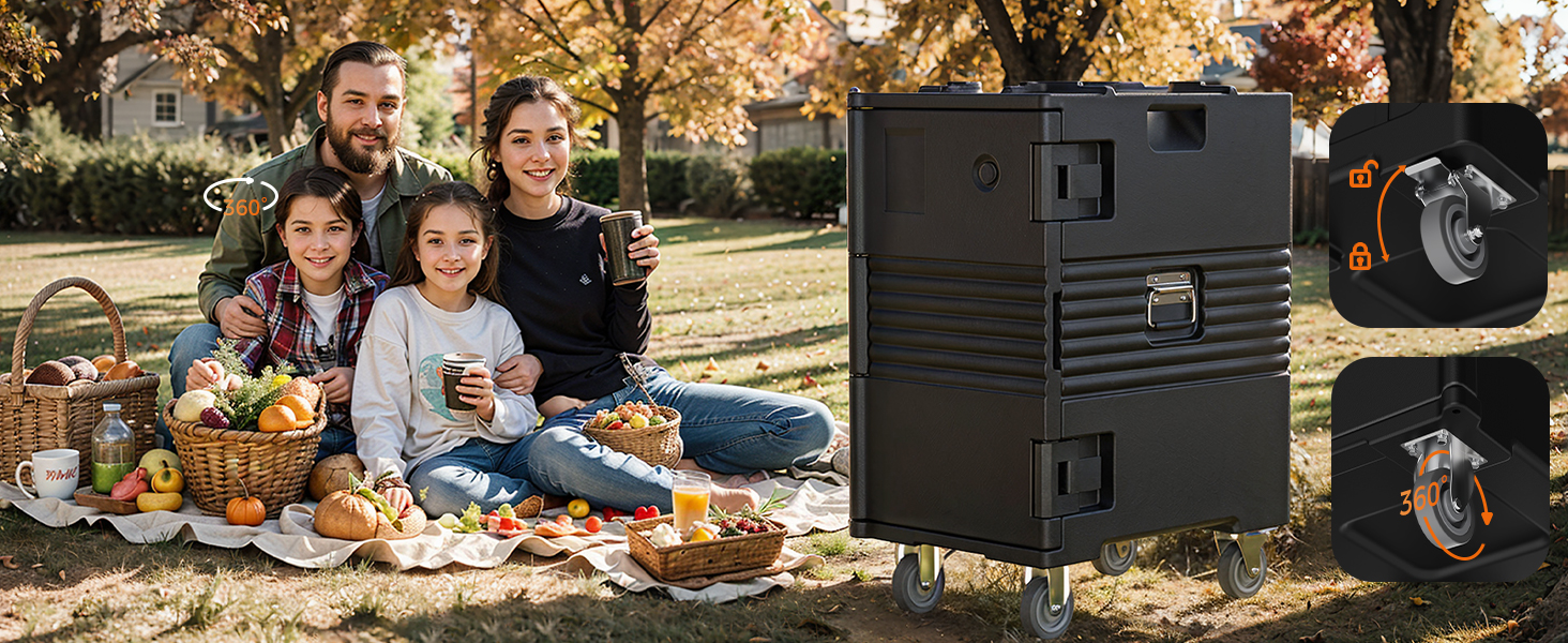 NT126-127Qt insulated food carrier with swivel casters