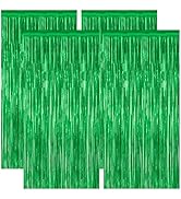 4 Pack Green Streamers, 3.28 FT x 7.05 FT Birthday Backdrop, Metallic Green Foil Fringe Curtains ...