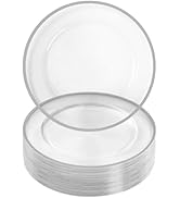 Goodluck 12-Inch Charger Plates, 50 Pack Clear Charger Plates with Silver Trim, Silver Chargers f...