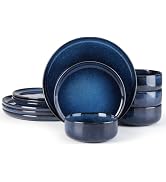 E-far Dinnerware Sets for 4, 12-Piece Stoneware Plates and Bowls Set, Ceramic Dishes Reactive Gla...