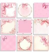 9 Pads Pink Bow Sticky Notes Set, Cute Self-Stick Notepads, Super Adhesive Memo Pads Note Card, O...