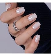 CurvLife Milky White Square Press on Nails Short, Soft Gel Fake Nails with Clean Nude Apricot Des...