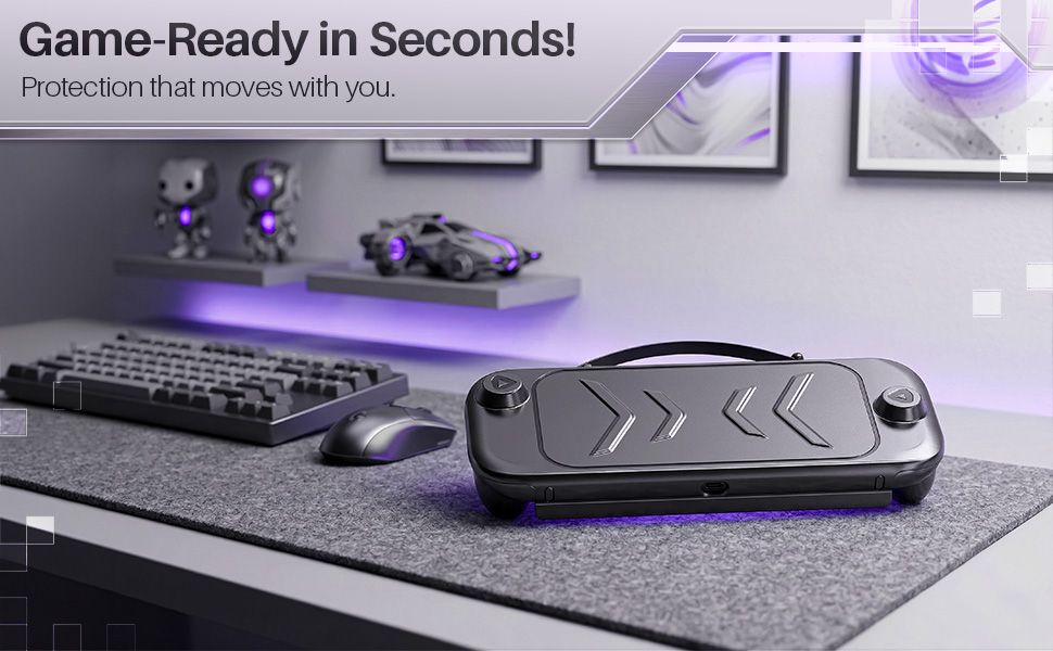 Protective case on a desk for fast access, nintendo switch 2 case cover shown closed.