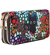KAROMUS Black Cat Floral Double Zip Wallet for Women, Cute Kawaii Aesthetic Small Wallet with Car...