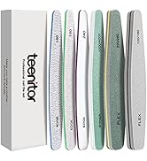 Multiple nail files and buffers arranged in a row, showing various grits and textures. Professional manicure tools displayed in gradient from coarse to fine.