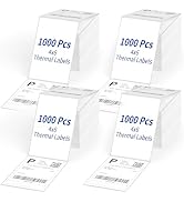 4" x 6" Direct Thermal Labels, 4000 Fanfold Shipping Labels with Perforated Line for Zebra & Roll...