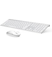 Vssoplor Wireless Keyboard and Mouse, Rechargeable Ultra Slim, White Silver | Quiet Full-Size Key...