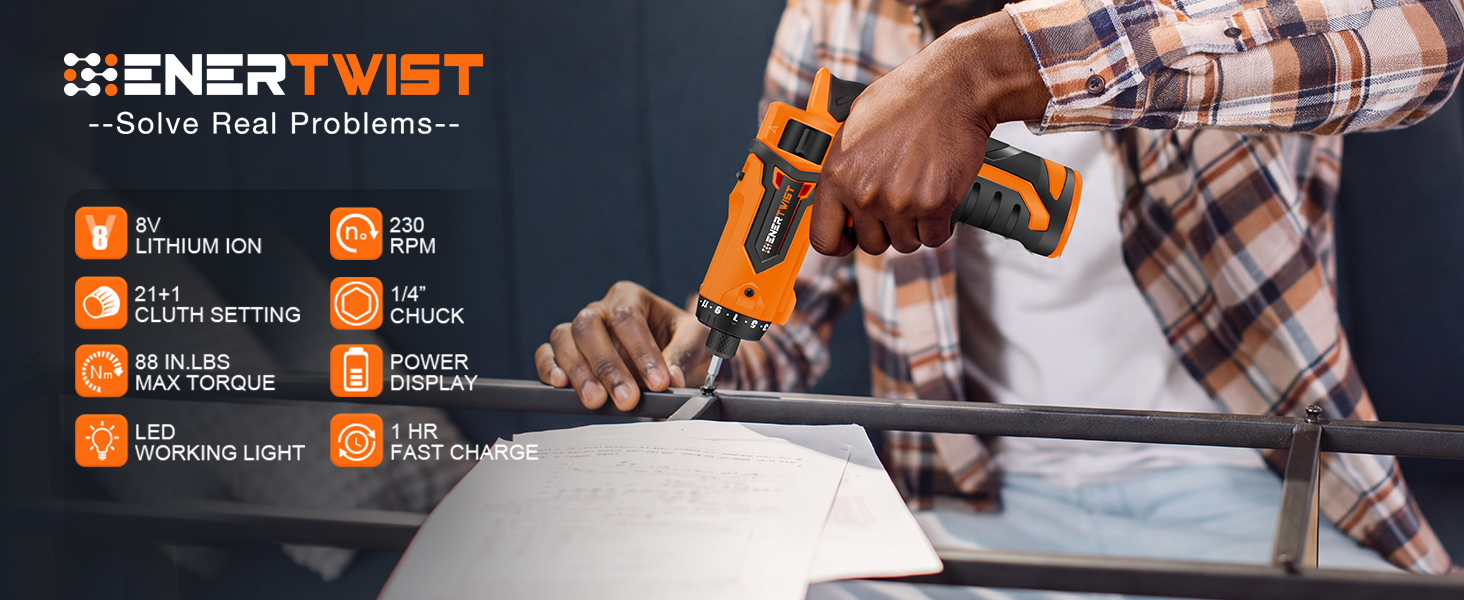 8V Cordless Electric Screwdriver Set with 1Hr Fast Rechargeable