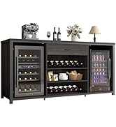 LVB Long Bar Cabinet with Fridge Space, Farmhouse Big Liquor Cabinet with Drawer Storage, Rustic ...