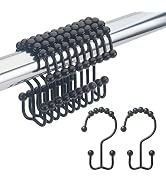 Amazer Shower Curtain Rings, Rust-Resistant Metal Double Shower Hooks for Curtain Rolling Shower ...