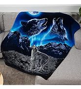Dawhud Direct II Howling Wolf Fleece Blanket for Bed, 50" x 60" Wolf Fleece Throw Blanket for Men...