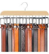 Belt Hanger for Closet Max 42 Belts, Sturdy Wood Belts Rack Closet Accessories with 14 Hooks Belt...