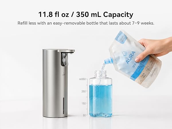 11.8 fl oz / 350 mL Capacity: Refill Less, Lasts 7–9 Weeks