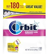 ORBIT Gum Bubblemint Sugar Free Chewing Gum Refill Bulk Pack, 180 Ct Bag