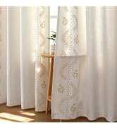 Joydeco Gold Embroidered Curtains 63 Inch Long 2 Panel Set, Vintage Floral Linen Drapes for Livin...