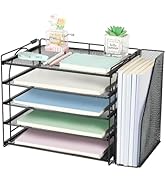 AUPSEN Desk Organizers and Accessories, 5-Tier Desktop Paper File Organizer with Removable File H...