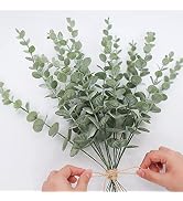 Tiyard 36pcs Artificial Eucalyptus Leaves Stems Real Grey Green Touch Leaf Branches for Home Offi...