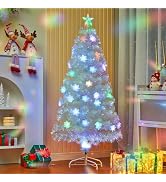 Juegoal 5ft Pre-Lit Artificial Christmas Tree, Lighted Optical Fiber Xmas Trees with Color Changi...