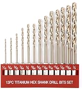 AIMLENTOOL 13 Pcs Titanium Coated Twist Hex Shank Drill Bit Set, 135 Degree Tip HSS Impact Drill ...