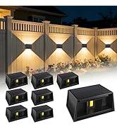 T-SUN Solar Fence Lights Outdoor 8 Pack - 3000K Warm White Solar wall Lights, IP65 Waterproof Sol...